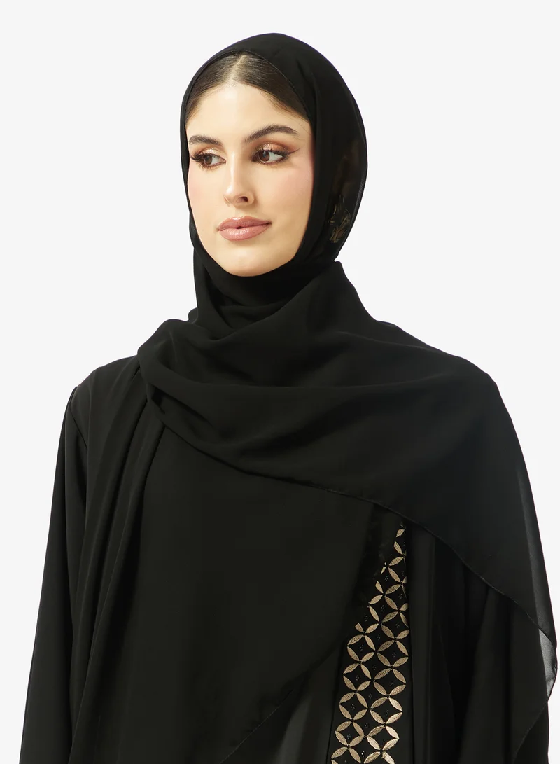 hayas closet  Lace Embellished Open Front Abaya for Women | Best Price UAE